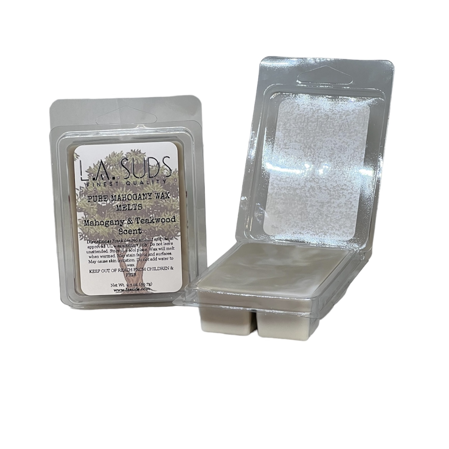 A package of Pure Mahogany Holiday Wax Melts featuring six cubes in a festive design, showcasing the mahogany and teakwood scent.