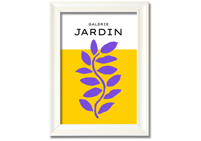 Framed print of a purple plant on a mustard yellow background, showcasing vibrant colors and artistic design.