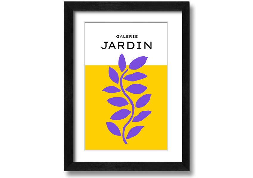 Framed print of a purple plant on a mustard yellow background, showcasing vibrant colors and artistic design.