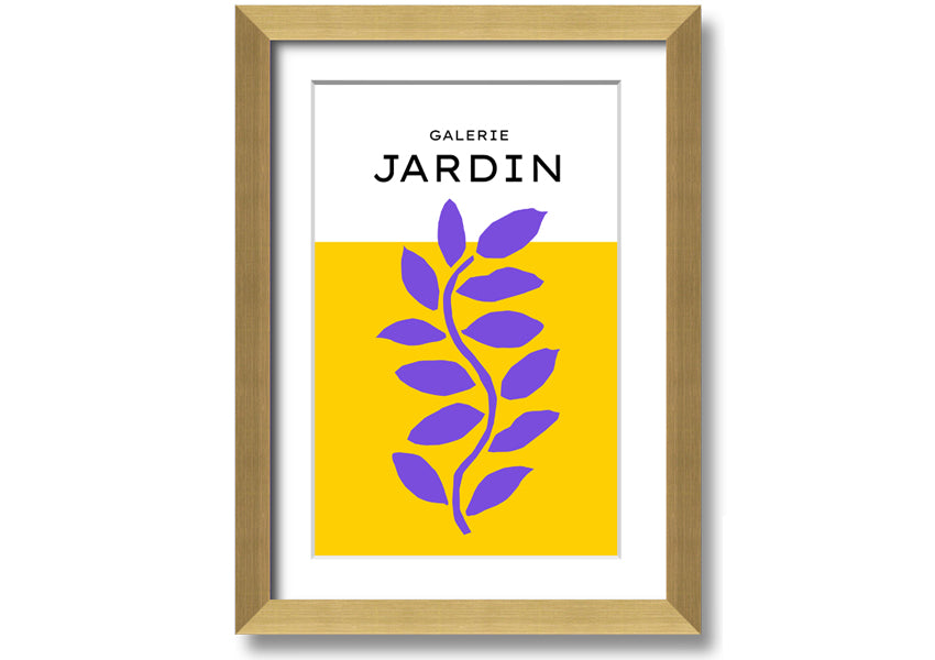 Framed print of a purple plant on a mustard yellow background, showcasing vibrant colors and artistic design.