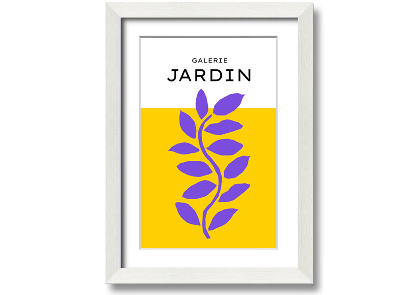 Framed print of a purple plant on a mustard yellow background, showcasing vibrant colors and artistic design.