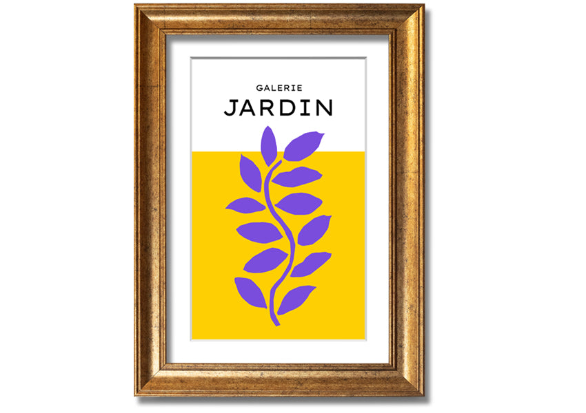 Framed print of a purple plant on a mustard yellow background, showcasing vibrant colors and artistic design.