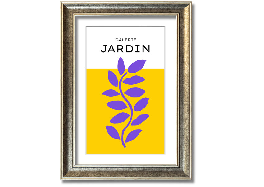 Framed print of a purple plant on a mustard yellow background, showcasing vibrant colors and artistic design.