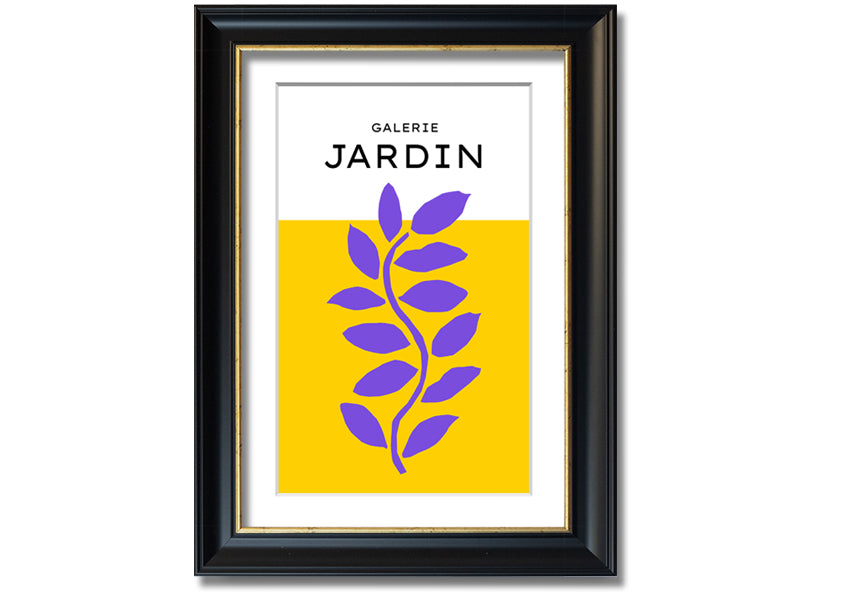 Framed print of a purple plant on a mustard yellow background, showcasing vibrant colors and artistic design.