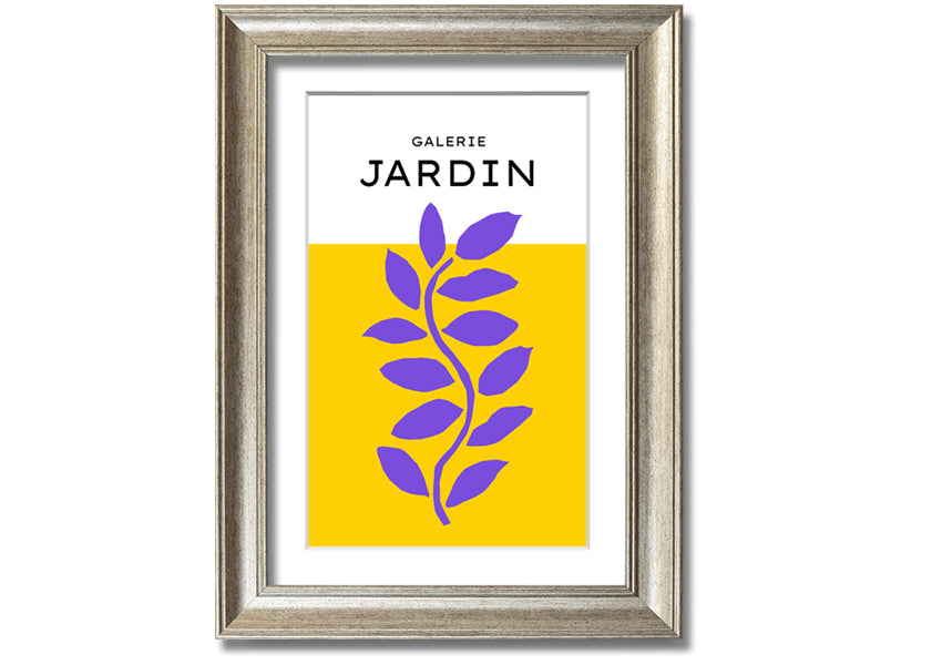 Framed print of a purple plant on a mustard yellow background, showcasing vibrant colors and artistic design.