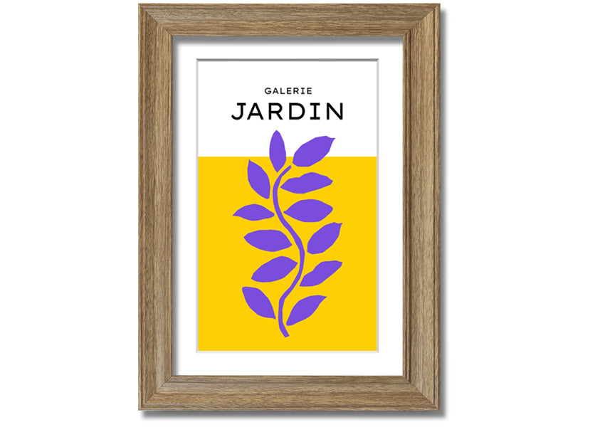 Framed print of a purple plant on a mustard yellow background, showcasing vibrant colors and artistic design.