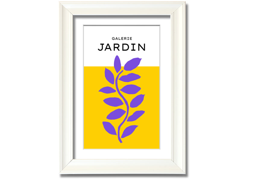 Framed print of a purple plant on a mustard yellow background, showcasing vibrant colors and artistic design.