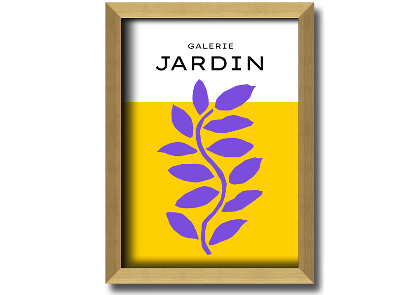 Framed print of a purple plant on a mustard yellow background, showcasing vibrant colors and artistic design.