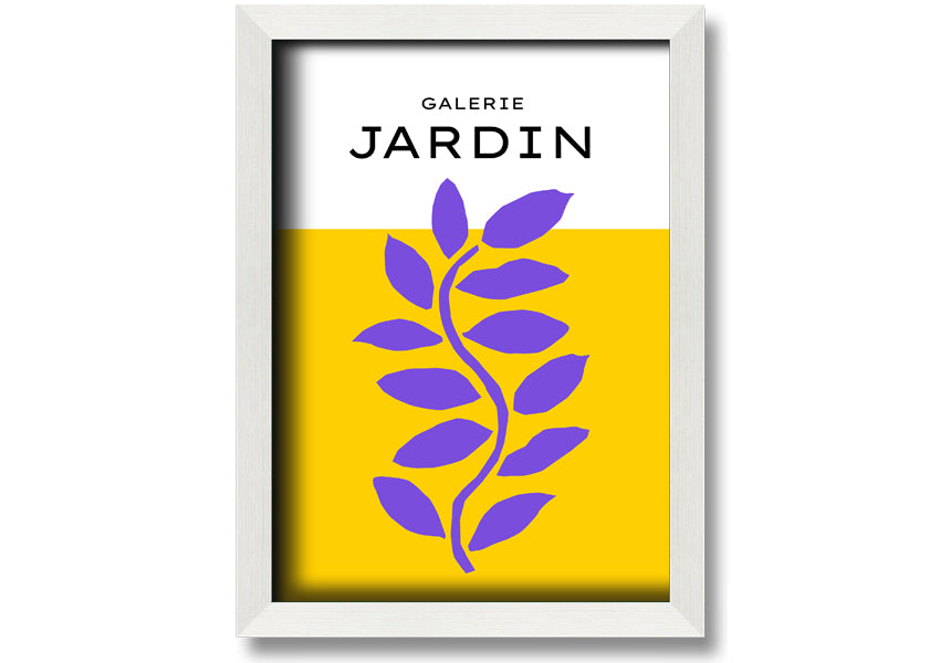 Framed print of a purple plant on a mustard yellow background, showcasing vibrant colors and artistic design.