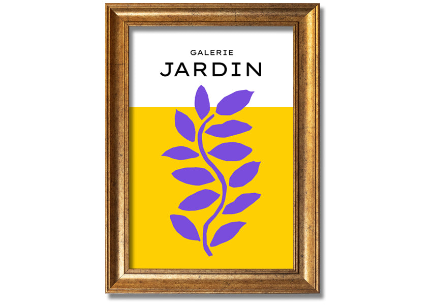 Framed print of a purple plant on a mustard yellow background, showcasing vibrant colors and artistic design.