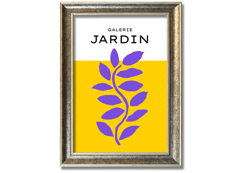 Framed print of a purple plant on a mustard yellow background, showcasing vibrant colors and artistic design.