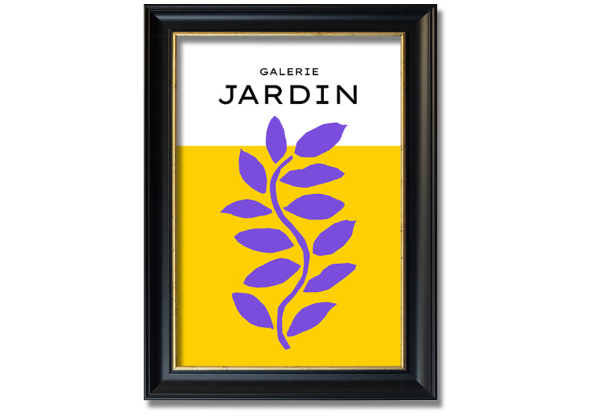 Framed print of a purple plant on a mustard yellow background, showcasing vibrant colors and artistic design.