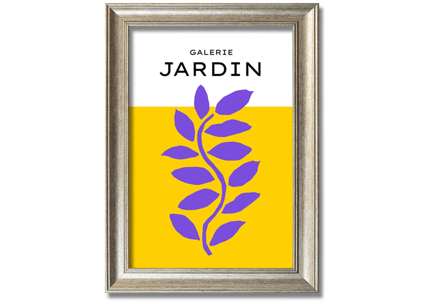 Framed print of a purple plant on a mustard yellow background, showcasing vibrant colors and artistic design.