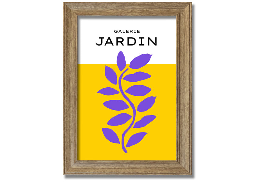 Framed print of a purple plant on a mustard yellow background, showcasing vibrant colors and artistic design.