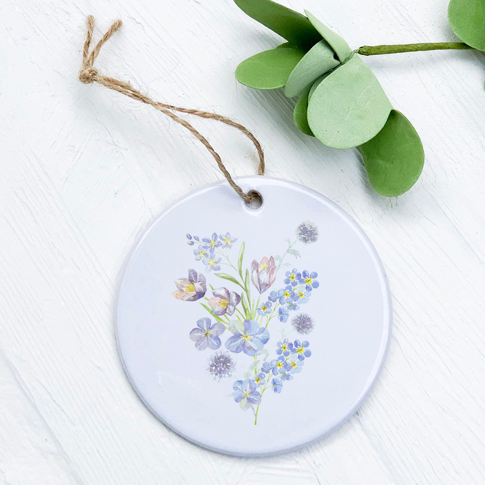 Purple Spring Bouquet Ornament made of high-quality porcelain with a vibrant floral design, perfect for gifts and home decor.