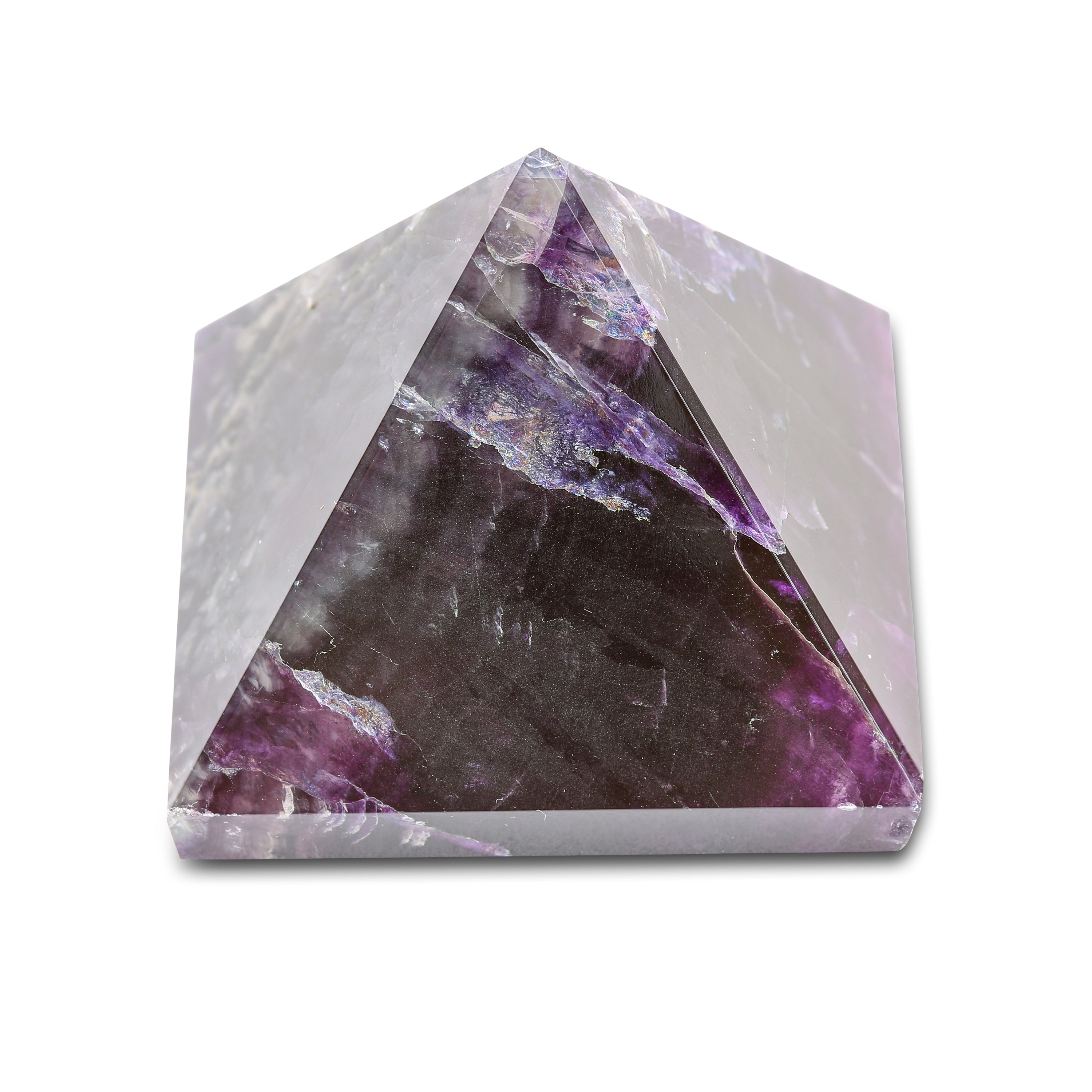 Pyramide en fluorite arc-en-ciel, un objet décoratif puissant pour équilibrer les énergies et favoriser la clarté d'esprit.