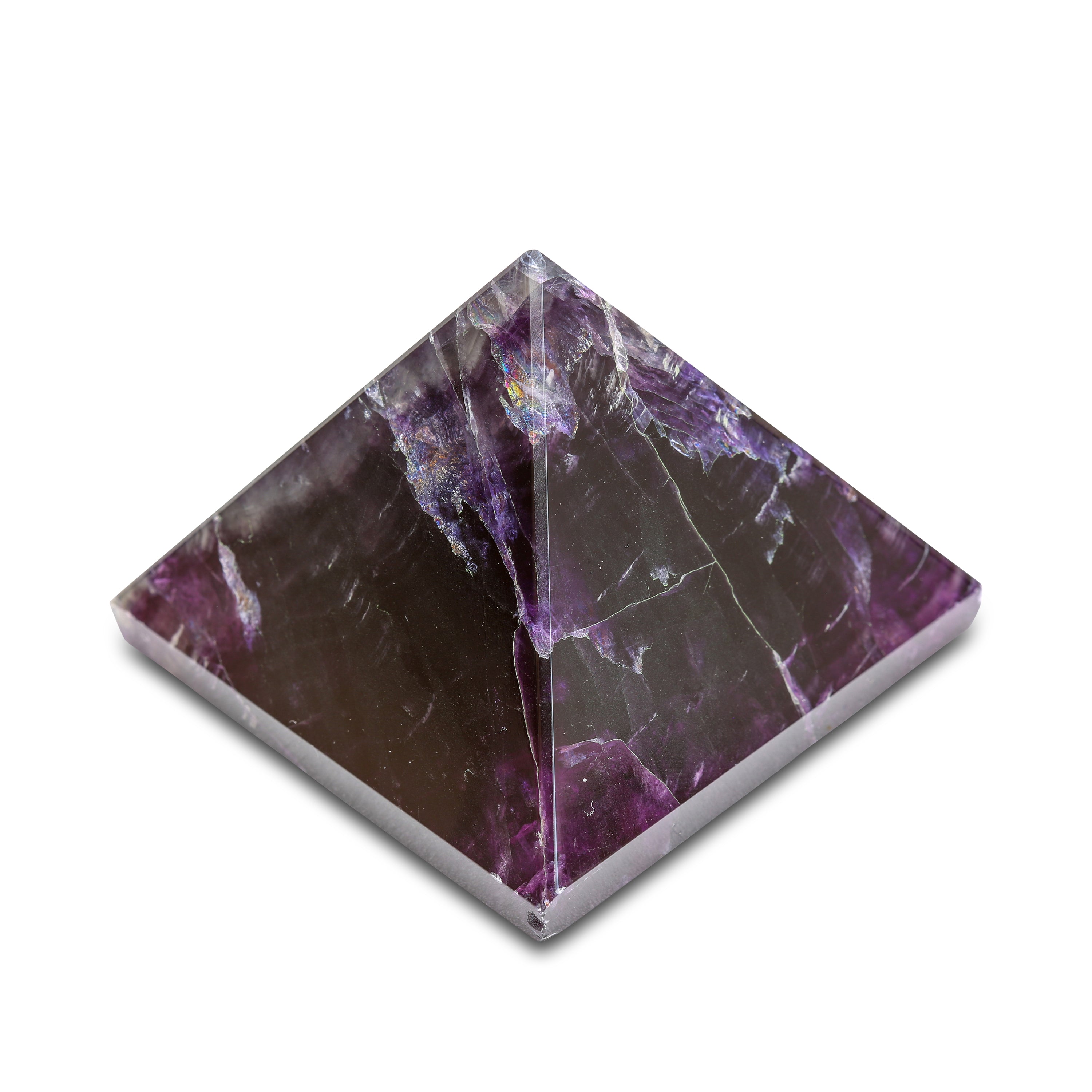 Pyramide en fluorite arc-en-ciel, un objet décoratif puissant pour équilibrer les énergies et favoriser la clarté d'esprit.