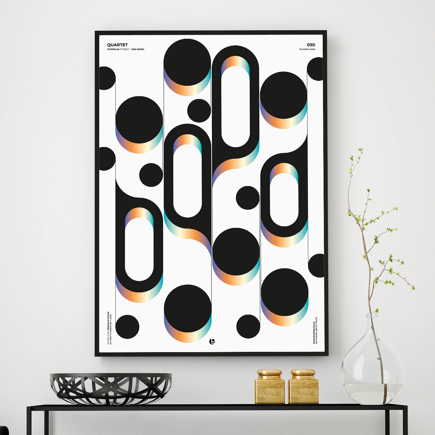 A vibrant museum-quality poster titled 'Quartet', showcasing intricate designs and colors on thick matte paper, perfect for home or office decor.