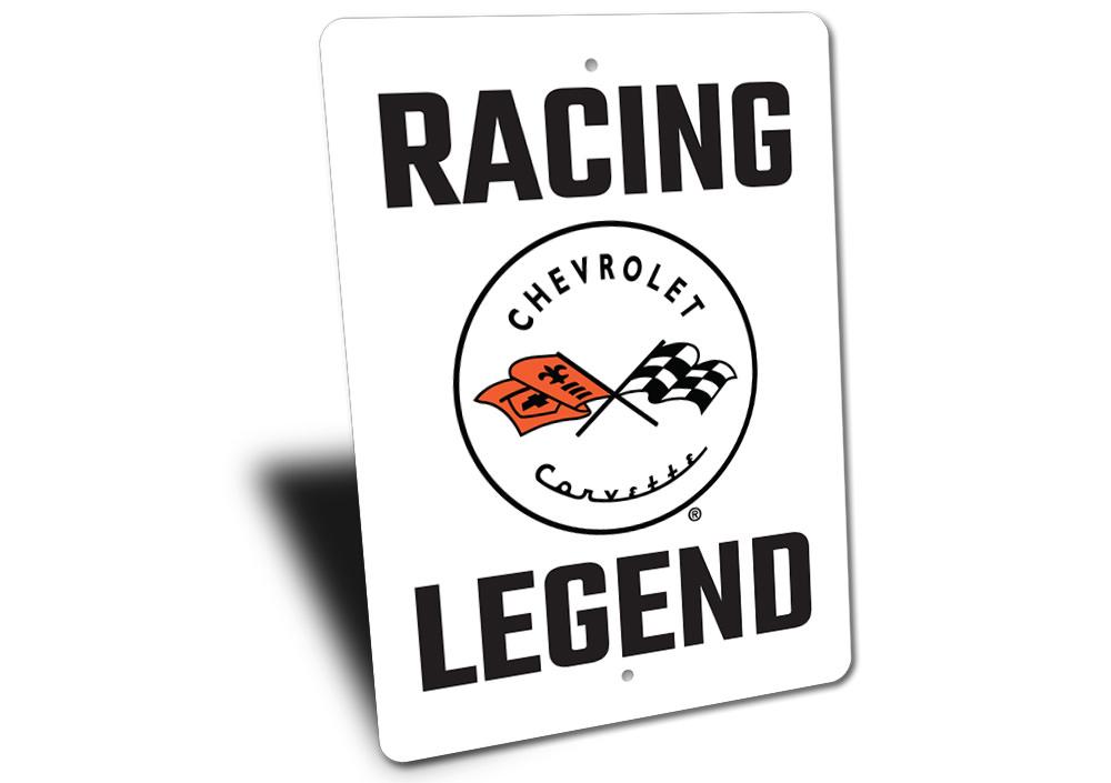 Racing Legend Corvette Sign made from high-quality aluminum, featuring vibrant colors and a classic design, perfect for car enthusiasts.