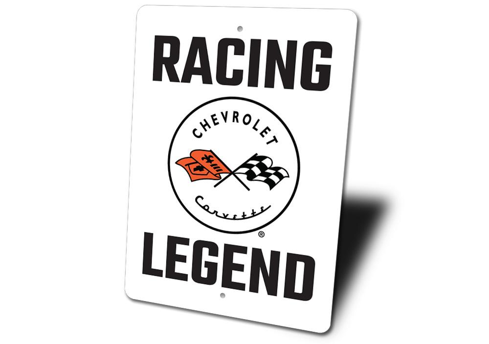 Racing Legend Corvette Sign made from high-quality aluminum, featuring vibrant colors and a classic design, perfect for car enthusiasts.