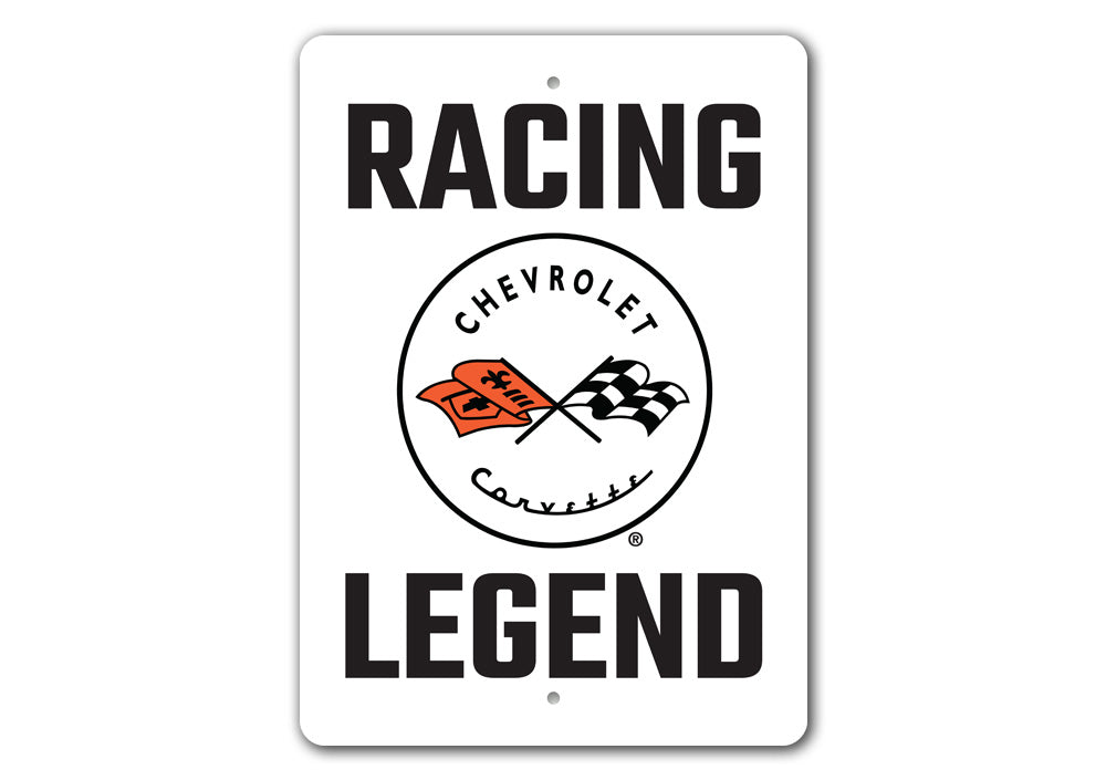 Racing Legend Corvette Sign made from high-quality aluminum, featuring vibrant colors and a classic design, perfect for car enthusiasts.