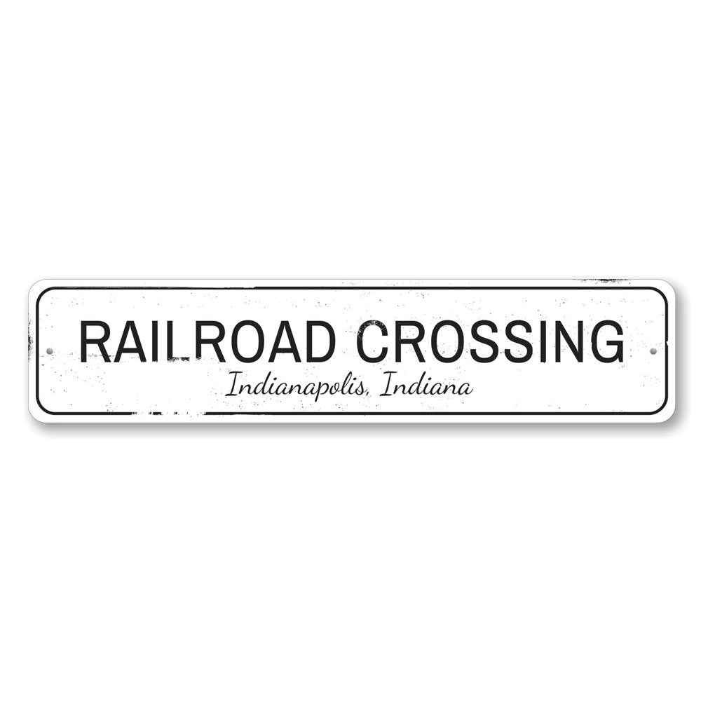 A decorative Railroad Crossing Sign made of high-quality aluminum, featuring a classic design suitable for home or garage decor.