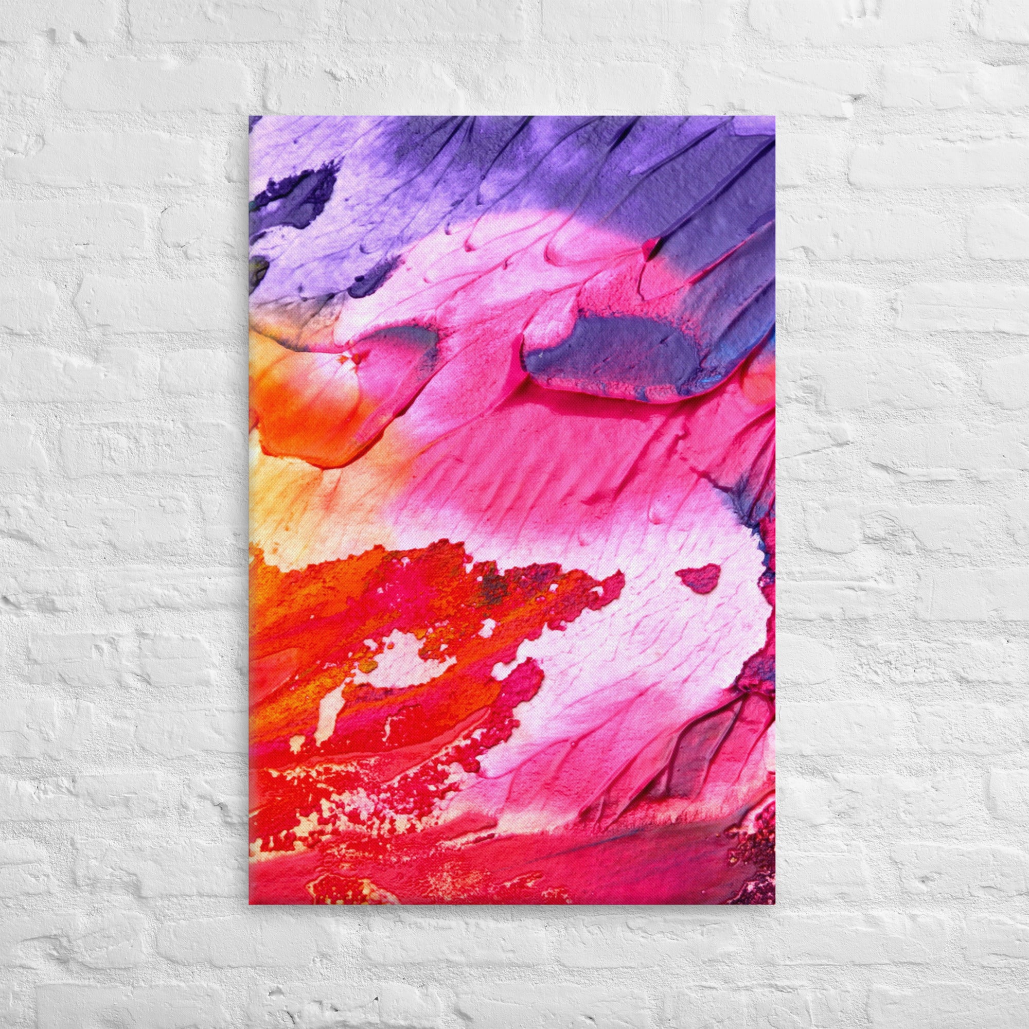 Vibrant Rainbow Waves Canvas print showcasing colorful wave patterns on a poly-cotton blend canvas, hand-stretched over solid wood bars.