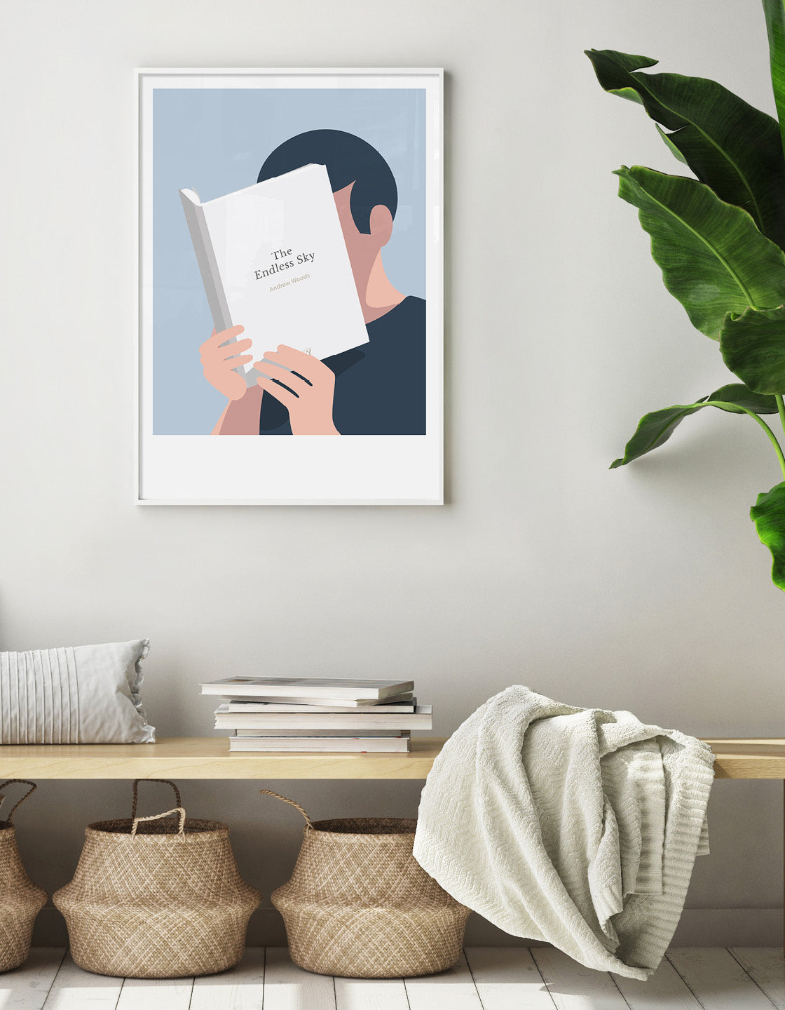 Personalised book art print featuring customizable title and author, displayed in a stylish frame.