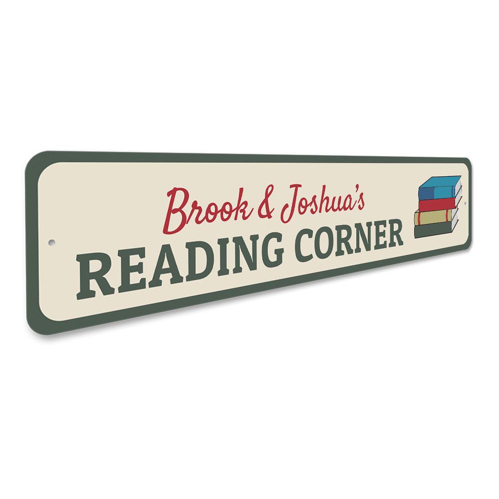 A decorative Reading Corner Sign made of high-quality aluminum, featuring customizable text for a child's reading nook.