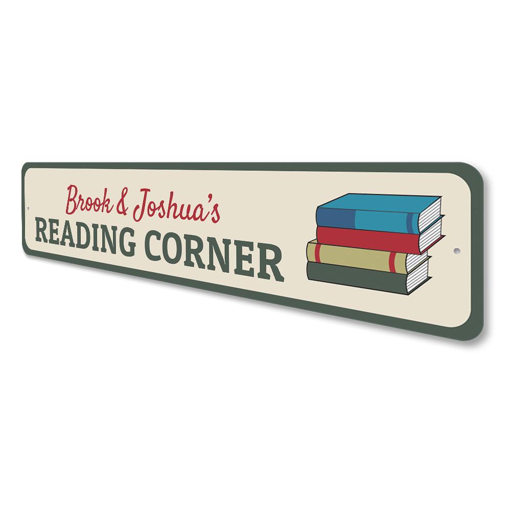 A decorative Reading Corner Sign made of high-quality aluminum, featuring customizable text for a child's reading nook.