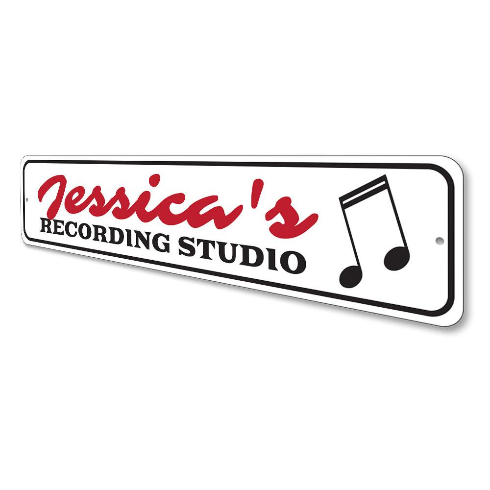 A stylish Recording Studio Sign made from durable aluminum, featuring customizable text options, perfect for music lovers and recording enthusiasts.