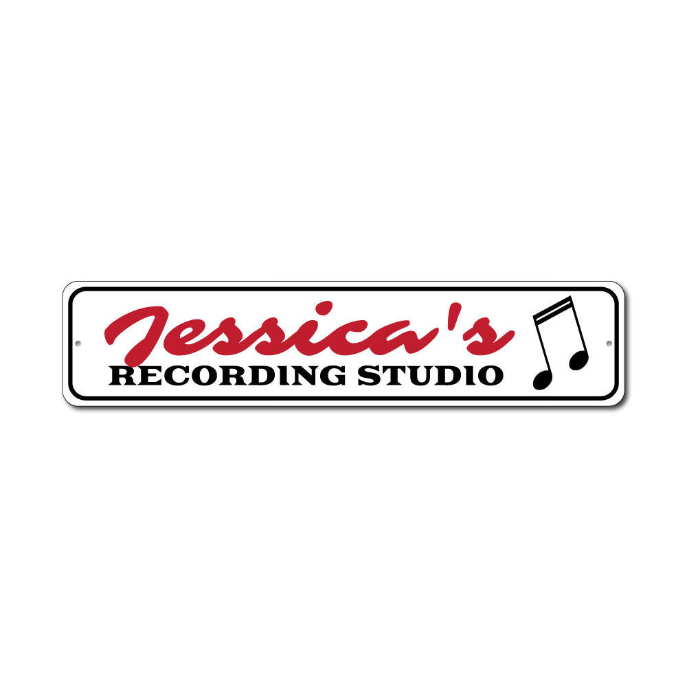 A stylish Recording Studio Sign made from durable aluminum, featuring customizable text options, perfect for music lovers and recording enthusiasts.