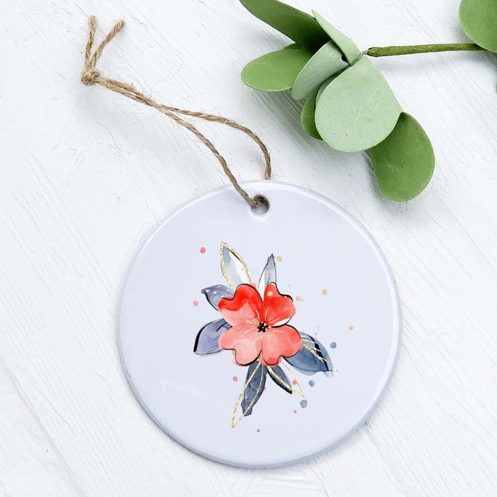 A beautifully crafted porcelain ornament featuring a vibrant red and blue flower design, perfect for gifting or home decor.