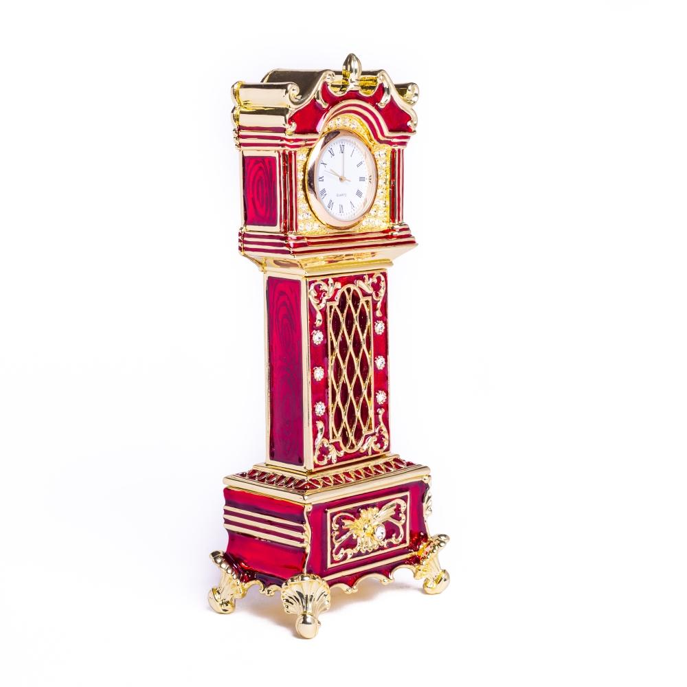 Red Big Ben Clock Trinket Box with Austrian crystals and gold plating, showcasing intricate enamel work.