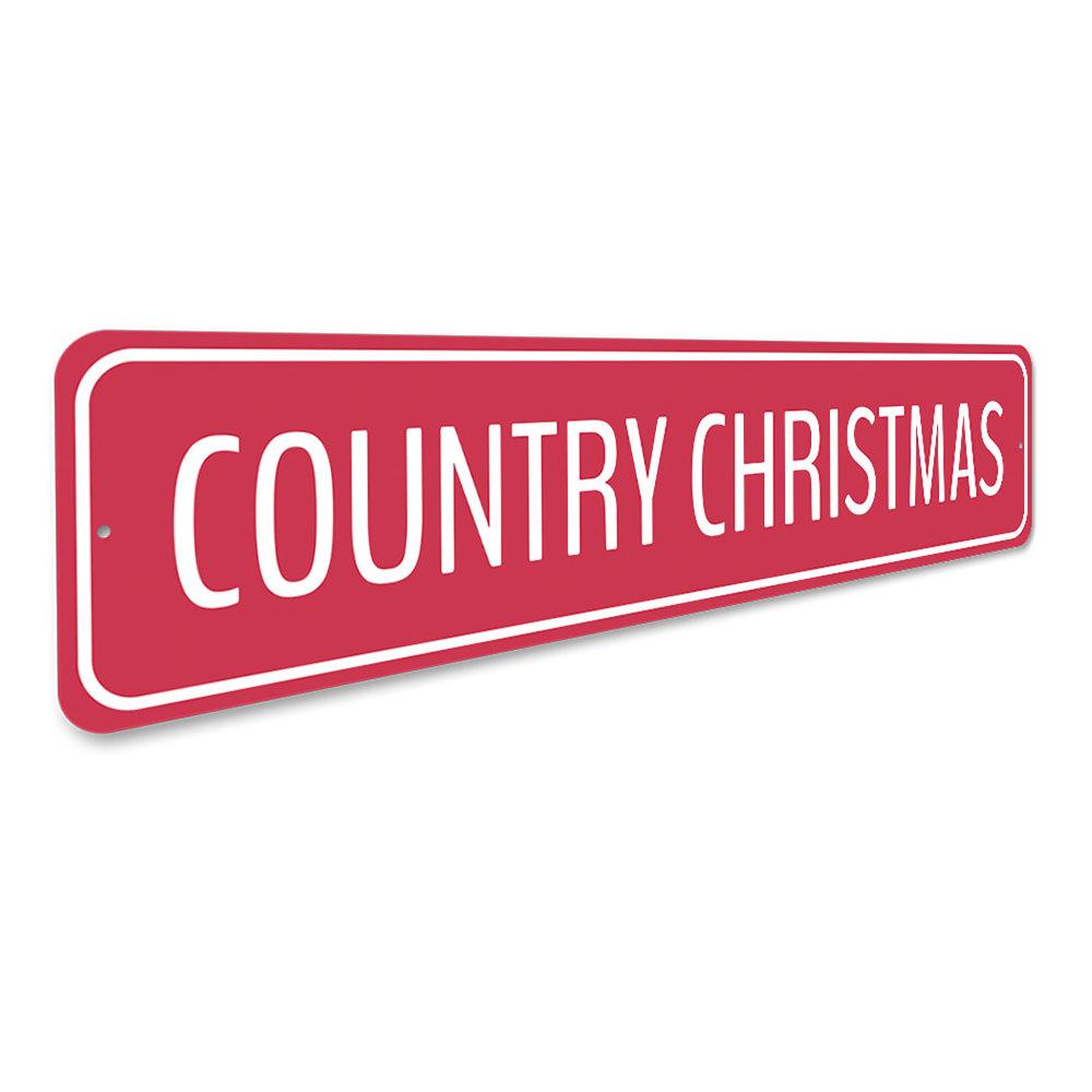 A decorative Red Country Christmas Sign featuring festive designs, perfect for holiday decor.