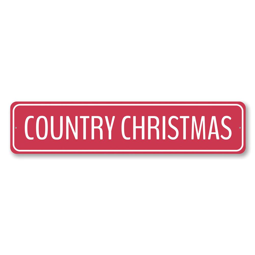 A decorative Red Country Christmas Sign featuring festive designs, perfect for holiday decor.