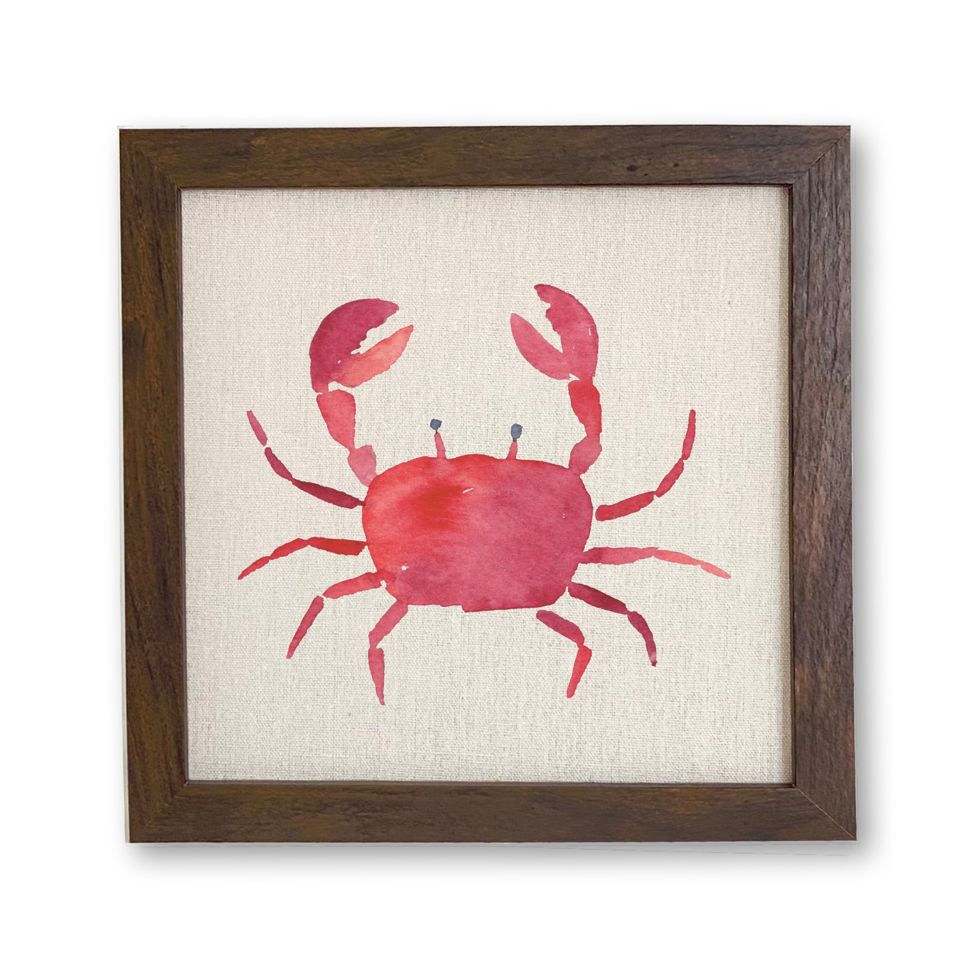 A beautifully framed Red Crab sign with a linen-look background, showcasing eco-friendly ink printing.