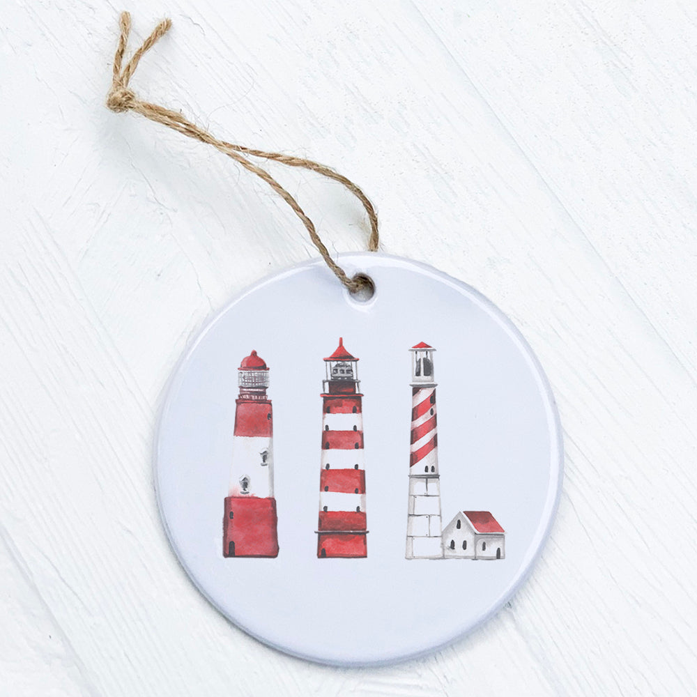 A beautifully crafted Red Lighthouses Ornament made of high-quality porcelain, featuring vibrant colors and intricate designs.