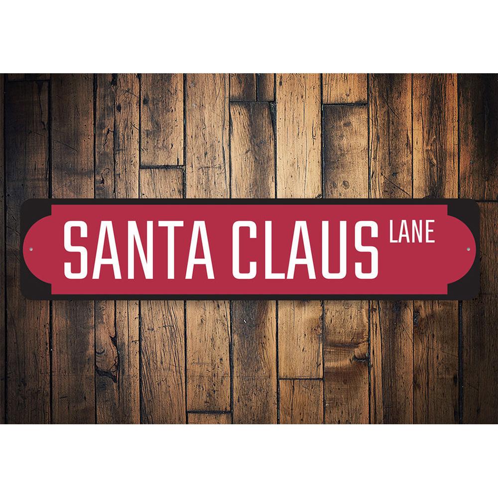 A vibrant Red Santa Claus Lane Sign featuring festive designs, perfect for holiday decorations and personalized gifting.