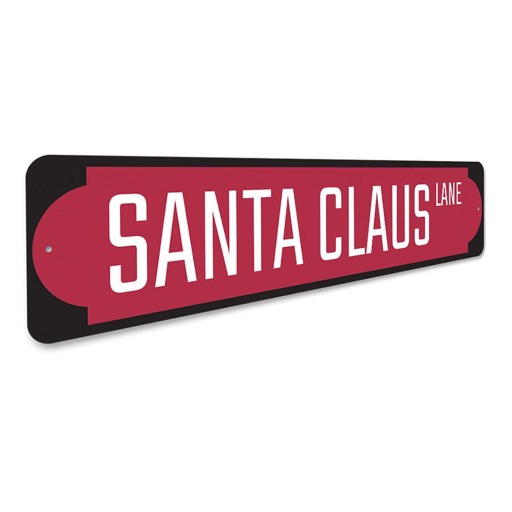 A vibrant Red Santa Claus Lane Sign featuring festive designs, perfect for holiday decorations and personalized gifting.