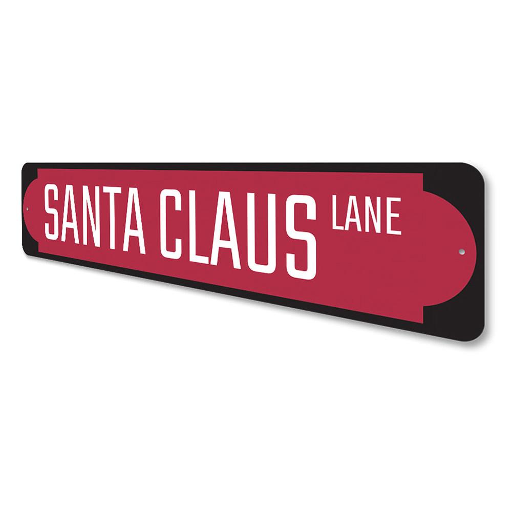 A vibrant Red Santa Claus Lane Sign featuring festive designs, perfect for holiday decorations and personalized gifting.