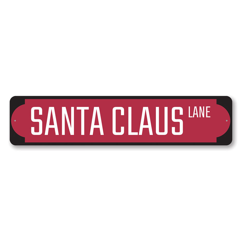 A vibrant Red Santa Claus Lane Sign featuring festive designs, perfect for holiday decorations and personalized gifting.