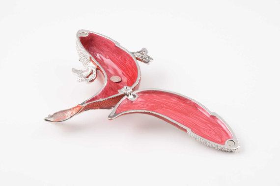 Handcrafted Red & Silver Fish trinket box adorned with Austrian crystals and 24K gold plating, showcasing intricate enamel work.