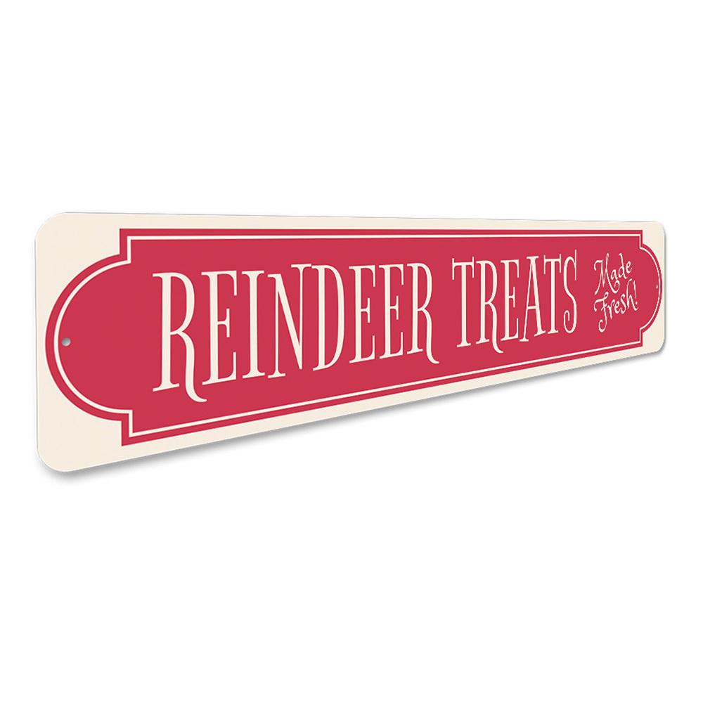 Reindeer Treats Christmas Sign featuring festive design and customizable text, made from high-quality aluminum.