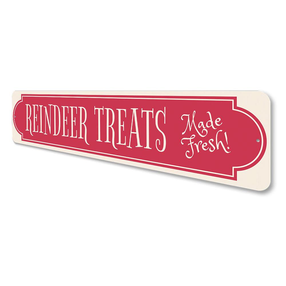 Reindeer Treats Christmas Sign featuring festive design and customizable text, made from high-quality aluminum.