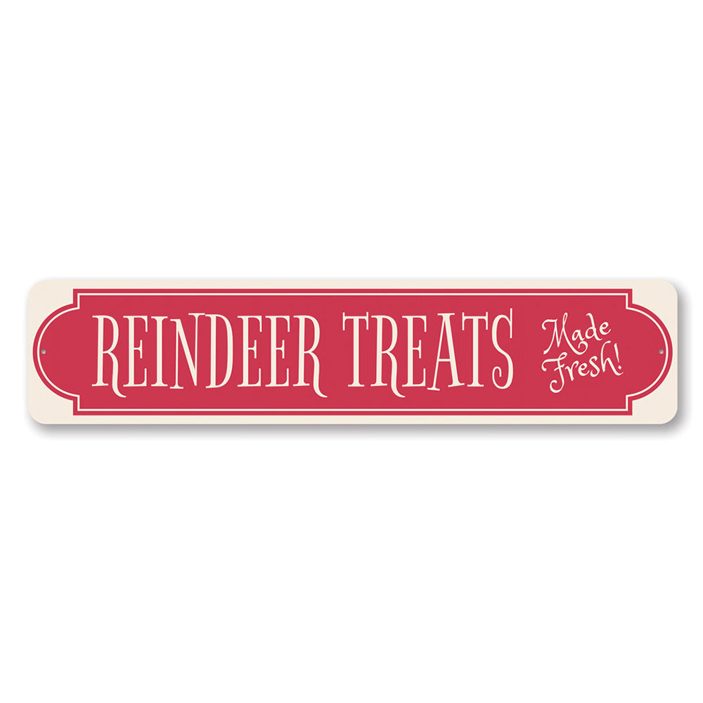 Reindeer Treats Christmas Sign featuring festive design and customizable text, made from high-quality aluminum.