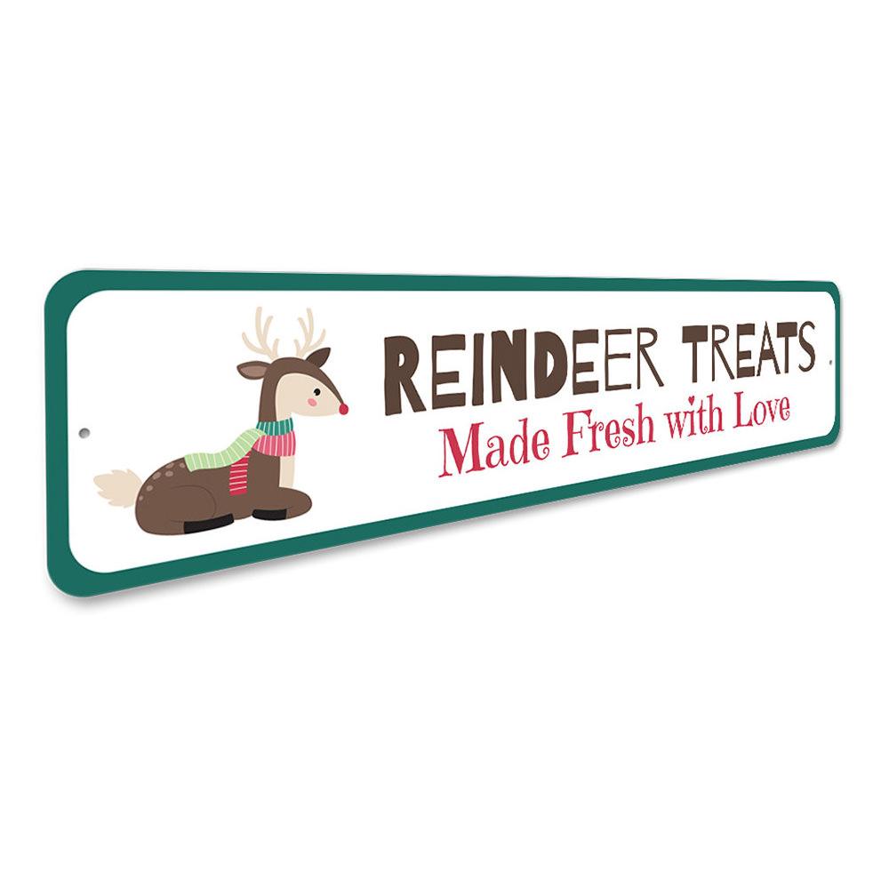 Reindeer Treats Holiday Sign featuring festive design, made of high-quality aluminum, perfect for Christmas decoration.