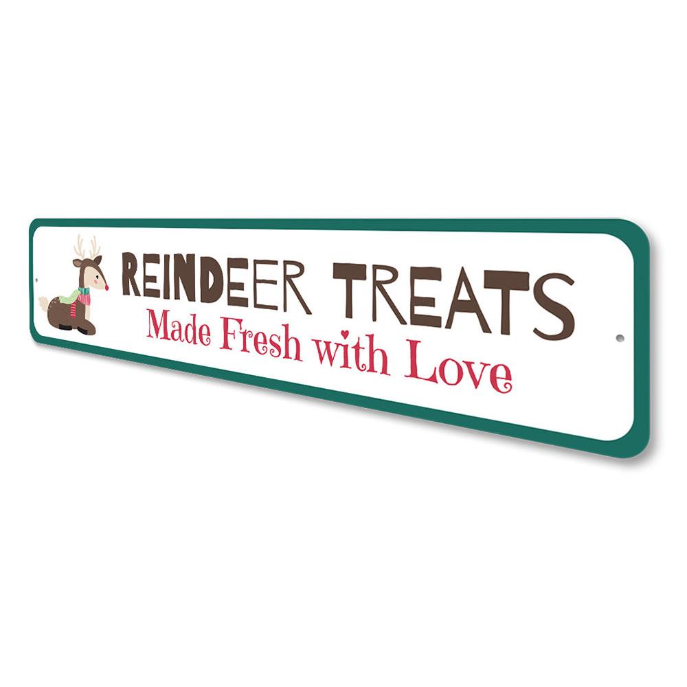 Reindeer Treats Holiday Sign featuring festive design, made of high-quality aluminum, perfect for Christmas decoration.