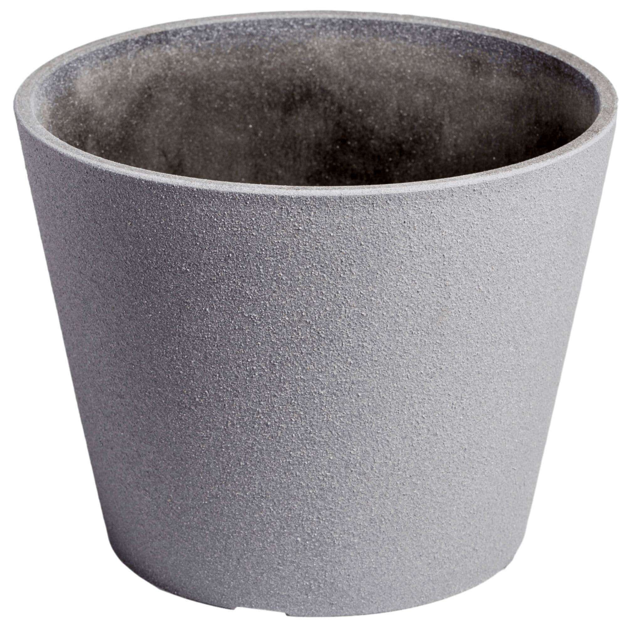 Rendered Grey Planter Pot 25cm with a unique hand-rendered texture, made from recycled materials, ideal for indoor and outdoor plants.