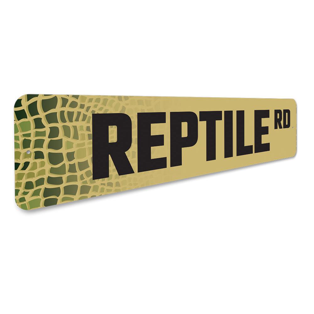 Custom Reptile Street Sign made from high-quality aluminum, featuring vibrant colors and a unique design, perfect for home decor.